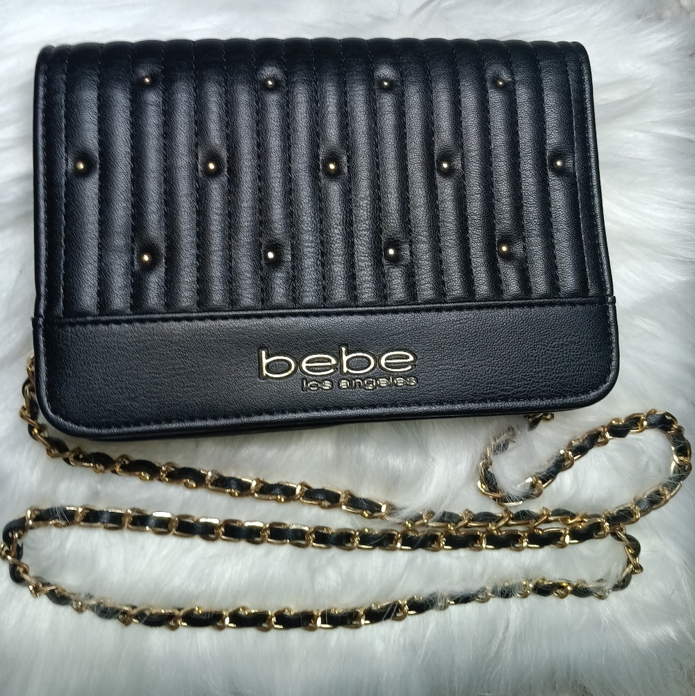 bebe Black Crossbody Bag with Gold Accents